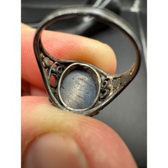 Vintage Lapis Lazuli Oval Filigree Silver Tone Women’s Cocktail Band Ring