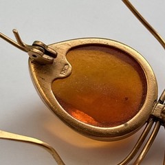Vintage 70s Russian USSR Baltic Amber Ant Insect Bug Spider Gold Plate