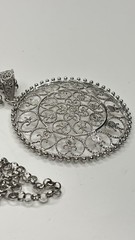 Vintage Sterling Silver Filigree Medallion Pendant Rolo Chain Necklace