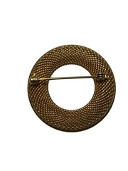 Vintage Gold Tone Mesh Multi Color Rhinestone Circle Brooch Pin