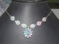 Natural opal cabochon necklace in 925 silver opal jewelry statement necklace