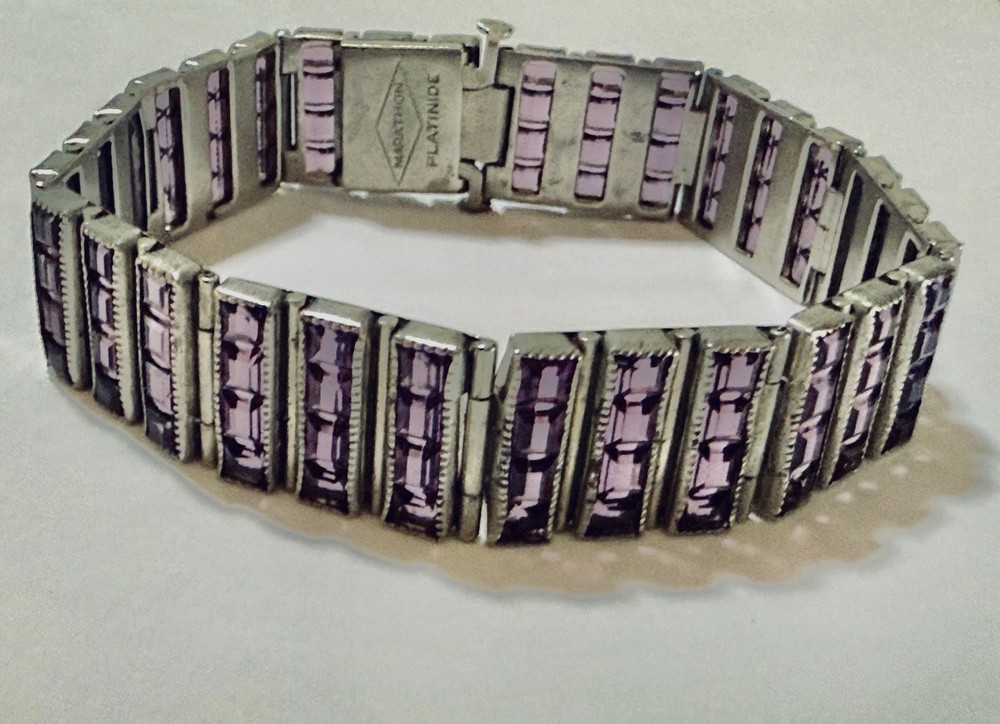 Vintage 1940s American Made Bracelet With Lavender Color Crystals Marathon Co.