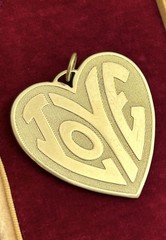 Vintage Love Charm Large Heart Medallion Pendant Brass Metal Jewelry Gift