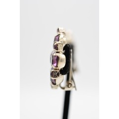 Vintage Purple Crystal Clip On Earrings Round Prong Silver Chunky 1960s BinAG