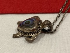Vintage 925 Sterling Silver Abalone Heart Turtle Pendant & Chain Necklace 18.5”