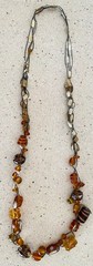 Vintage Amber Color Glass Bead Necklace on Silk Strand Hand Made 24″ Statement