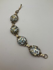 Vintage MCM Lucite Confetti Link Bracelet Thermoset Gold Blue Silver Stars Retro