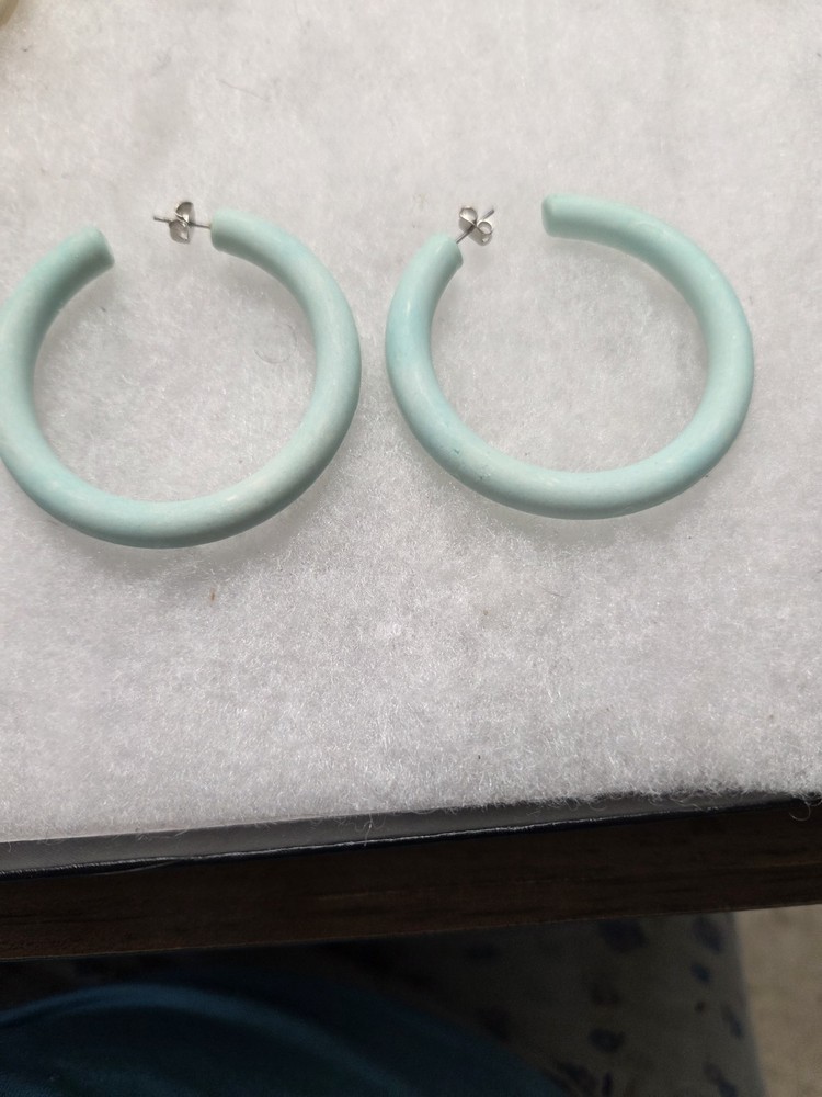 Vtg pastel blue lucite pierced Hoop Earrings