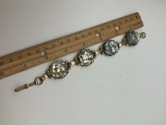 Vintage MCM Lucite Confetti Link Bracelet Thermoset Gold Blue Silver Stars Retro