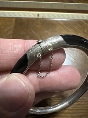 Vintage Sterling Asian Export Onyx Bangle Bracelet 2.25” Internal Diameter