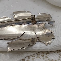Art Deco Large Maple Leaf Brooch Detailed Curved Signed Sterling ~ 2.5″