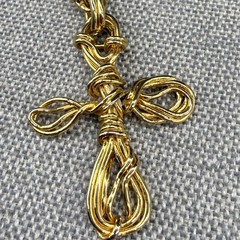 Vintage Necklace Christian Gold Tone Wired Cross Heavy Link Chain 30 Inches