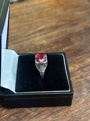 antique 18k white gold ruby filigree ring