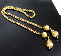 Vtg MONET “Bolero” 1961 30″ Rope Chain Lariat Necklace Runway Book Piece GP Exc