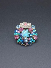 Vintage Stanley Hagler Floral Cluster Clip On Earrings Hand Wired Glass