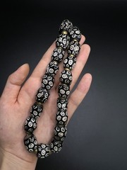 Vintage Black Patterned Glass Bead Necklace | Artisan Glass Necklace
