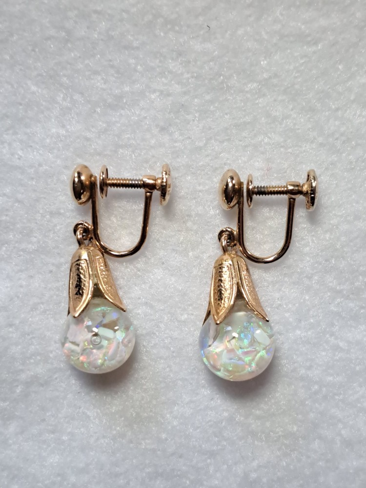 Vtg. Opalite Gold Filled Earrings 1/20th 12K GF Signed Great Condition