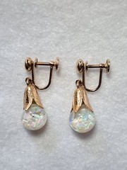 Vtg. Opalite Gold Filled Earrings 1/20th 12K GF Signed Great Condition