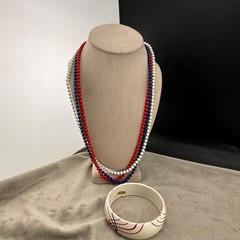 Vintage Necklace Bangle Bracelet Set Patriotic Red White Blue 4th of July 25”