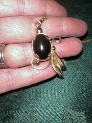 Vtg Sorrento 1/20 12KGF ONYX PENDANT NECKLACE 18”