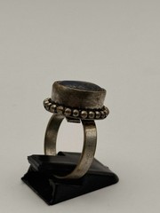 Ancient Vintage Victorian Sterling Silver Ring Engraved Onyx Stone Size 7
