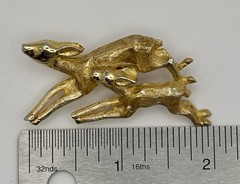 Deer & Fawn Mom & Baby Leaping Pin Jumping Gazelle Vintage Animal Brooch Gold Tn