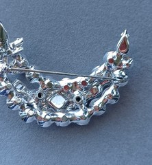Vtg Juliana Style Crystal Moon And Stars Rhodium Plated Brooch