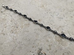 🫧✨Authentic VINTAGE 925 STERLING SILVER MARCASITE Black ONYX Station Bracelet🫧