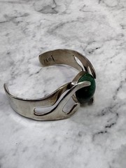 Vintage Estate Old Taxco Mexican Sterling Silver Malachite Signed Cuff Bracelet
