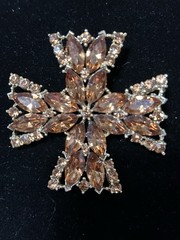 Signed Vintage 70s WEISS RARE 2-1/2” Maltese Cross Orange Austrian Crystals