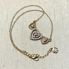Monet Triple Heart Necklace, Pink & Clear Rhinestone Sweetheart – 19″
