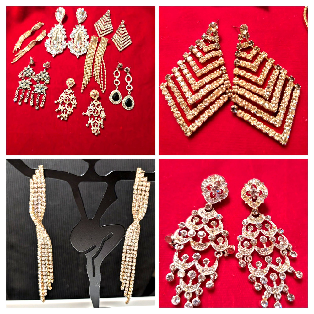Lots of 7 Pairs Of Rhinestone Dangle Earrings Proms Wedding