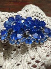 HUGE Vtg Unsigned Juliana D&E Sapphire Blue Rhinestone Brooch Earrings Set 2.3″