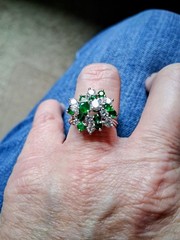 Diamond and Emerald cocktail ring with platinum band, very elegant– size 8