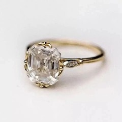 3.50 Ct Lab Created Asscher Diamond Art Deco Style Engagement 14K Gold FN Ring
