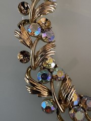 Vintage Lisner Aurora Borealis Necklace 16” Gold Tone Choker 1960s READ
