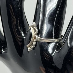 Vintage Signed Sterling Silver Marquise Onyx Flush Setting Size 7 Ring