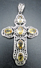 Brazilian Citrine & Filigree Cross Pendant – 2 inches Long
