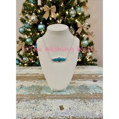 Persian Turquoise Three Stone Oval Pear shape Necklace 16-18”