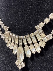Vintage Rhinestone Statement Necklace Clear Crystal Drop Bib 14” Lot#1636