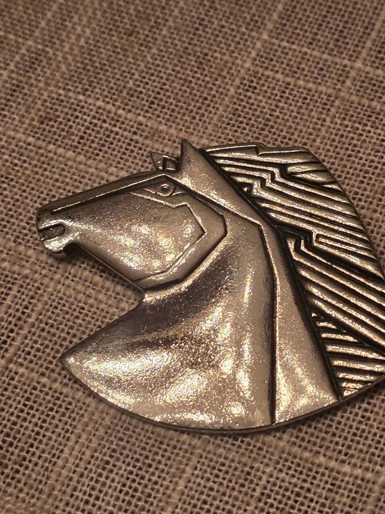 Vintage Laurel Burch Wild Stallion Art Deco Inspired Silver Tone Horse Brooch