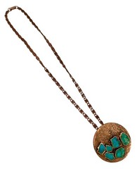 VINTAGE BELL TRADING POST Solid Copper TURQUOISE Pendant Fancy Link Necklace