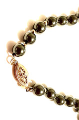 SIGNED 14K GF Clasp Hematite Bead Necklace 25″ Vintage Gold Tone Spacer Beads