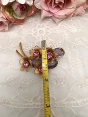 Vintage Pin Lavender Pink Crystals Gold Plated Flower Pin Bouquet of Flowers 3″