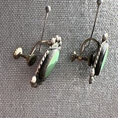 Vintage Turquoise & Silver Metal Earrings; Beautiful Shade of Turquoise / Green
