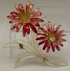 Vintage Pink Clear Lucite Style Flower Brooch Large Dimensional Floral Pin