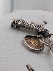 Vintage~**CHARM HOLDER & 7 CHARMS**~925 Sterling Silver~8.1 GRAMS~2.2″ Long