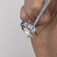 14k White Gold Ladies Oval Tanzanite and Round Diamond Band Size 5.5