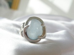 Chunky Sterling Silver 925 Natural Heated Blue Topaz Cabochon Unique Ring Size 7