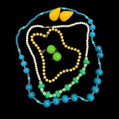 Vtg 1960s – 1980s Jewelry Lot Bright Colorful Bead Enamel Plastic Coconut Shell